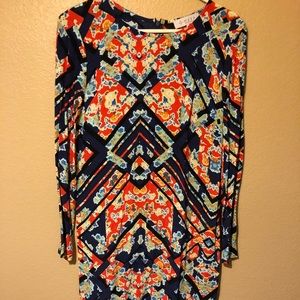 Printed long sleeve shift dress
